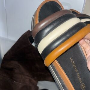 Tory Burch Women's Brown, Black, Cream, and Tan Slide Sandals